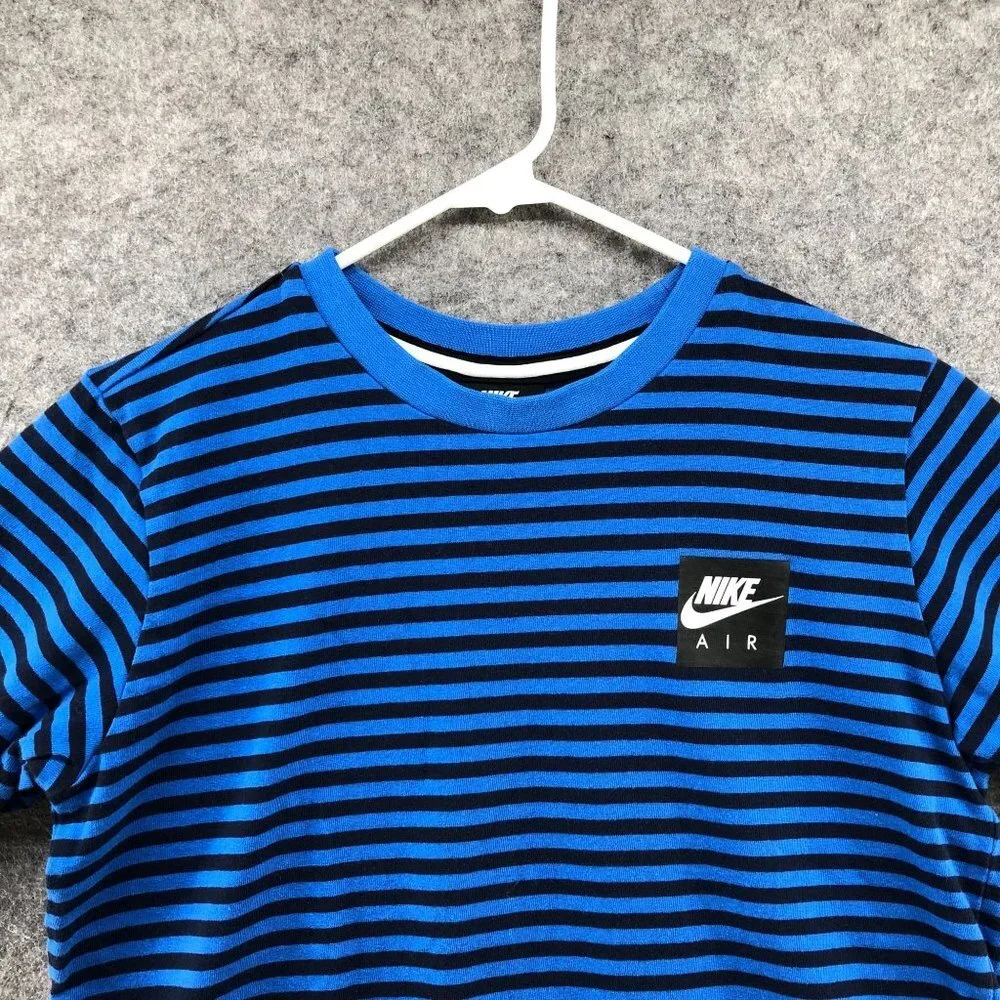 Nike‎ Air Kids XL Striped Blue Black Logo T Shirt Short Sleeve Crew Neck